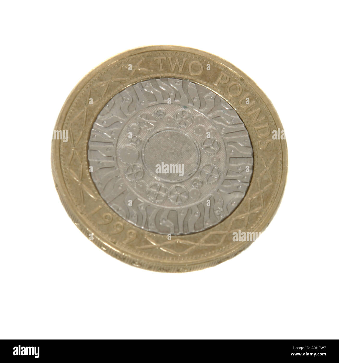 Un britannico due pound coin preso contro uno sfondo bianco Foto Stock