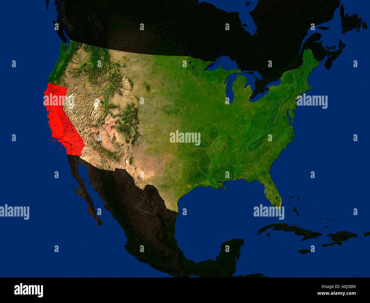 Ha evidenziato un'immagine satellitare della California, Stati Uniti d'America Foto Stock