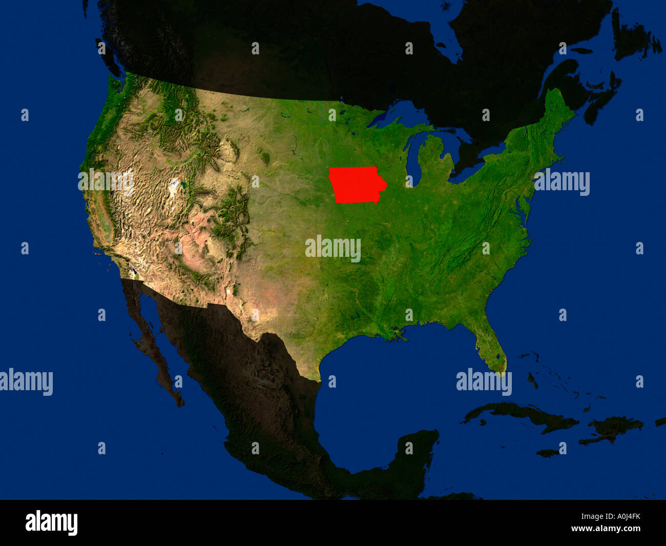 Ha evidenziato un'immagine satellitare di Iowa Stati Uniti d'America Foto Stock