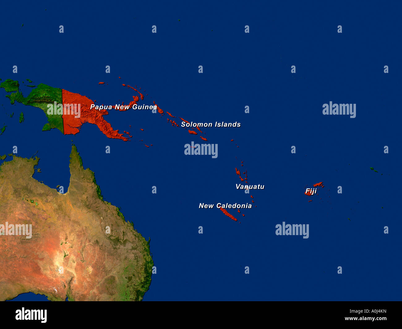 Ha evidenziato un'immagine satellitare della Melanesia Foto Stock