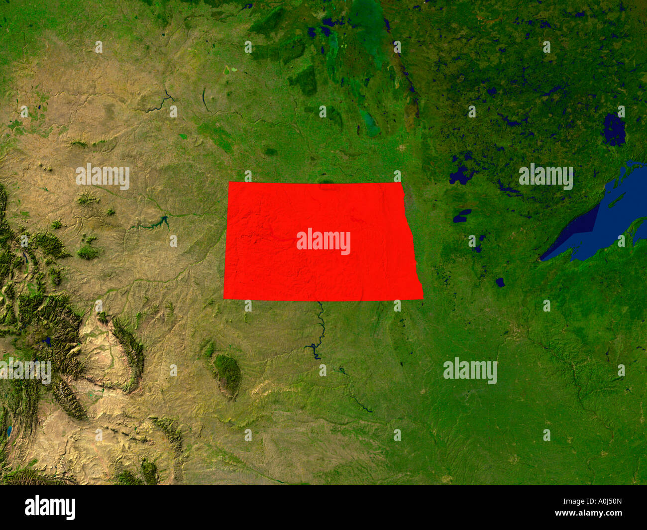 Ha evidenziato un'immagine satellitare di Dakota del Nord Stati Uniti d'America Foto Stock