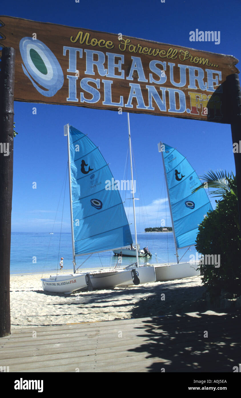 Treasure Island resort per vacanze appena fuori l'isola delle Fiji in Polinesia francese,dell'Oceano Pacifico del Sud Foto Stock