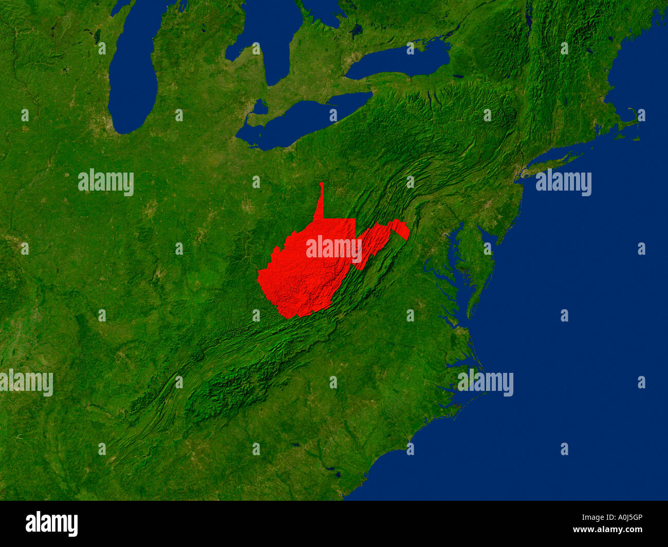 Ha evidenziato un'immagine satellitare di West Virginia Stati Uniti d'America Foto Stock