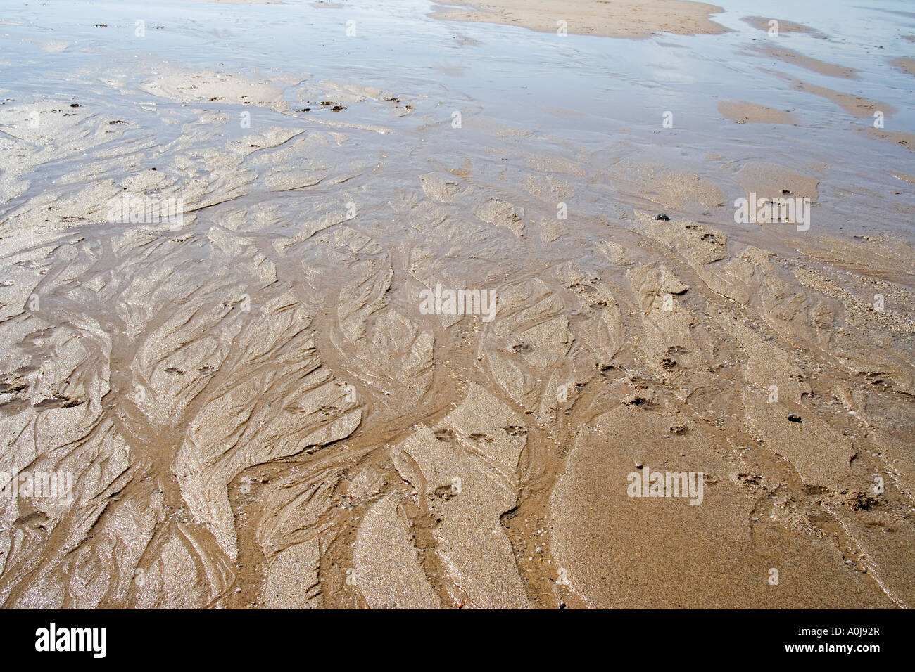 Rivoli di acqua sulla spiaggia snady Foto Stock