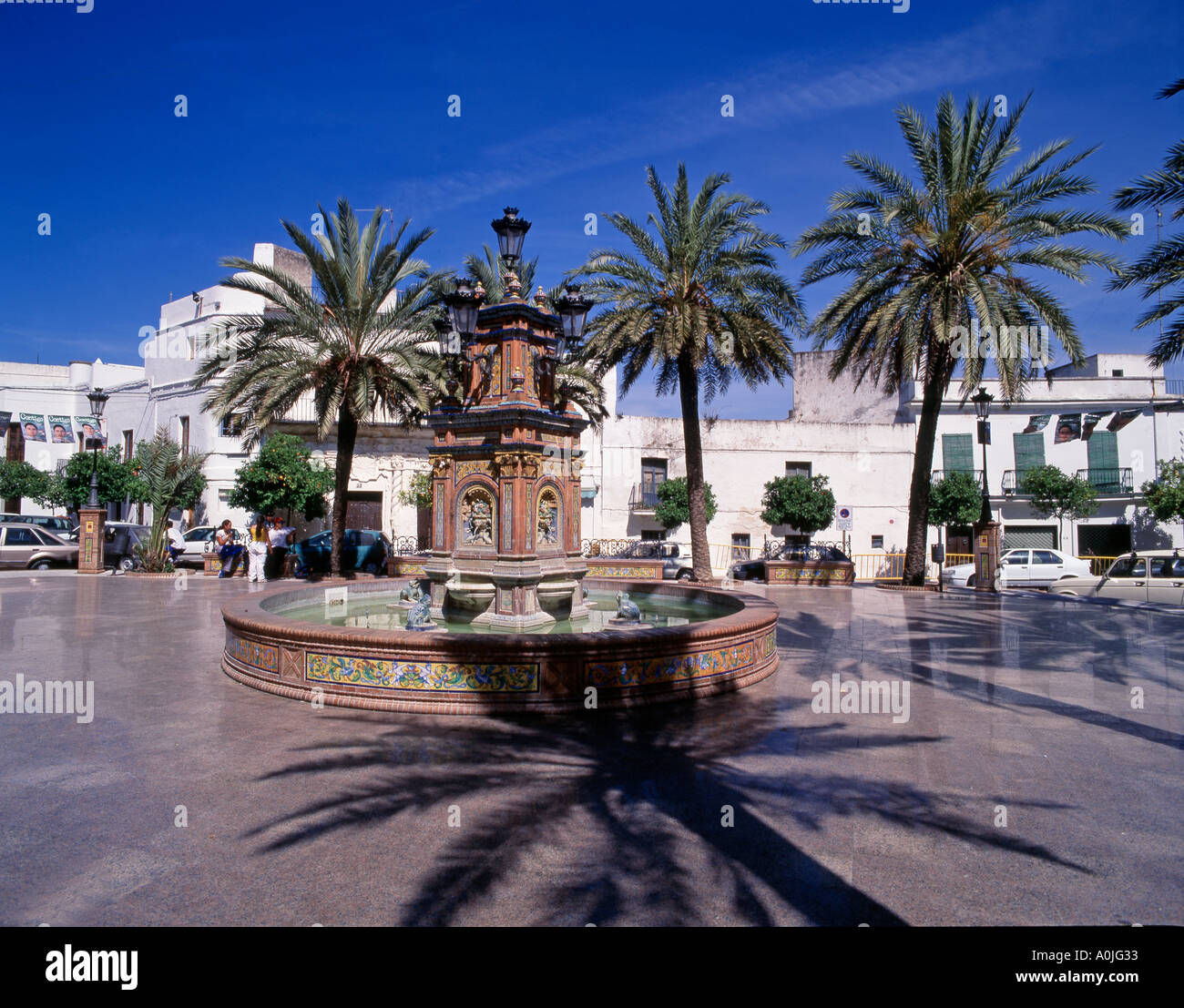 Spagna Andalusia vejer de la Frontera pueblo blanco fontana del villaggio Foto Stock
