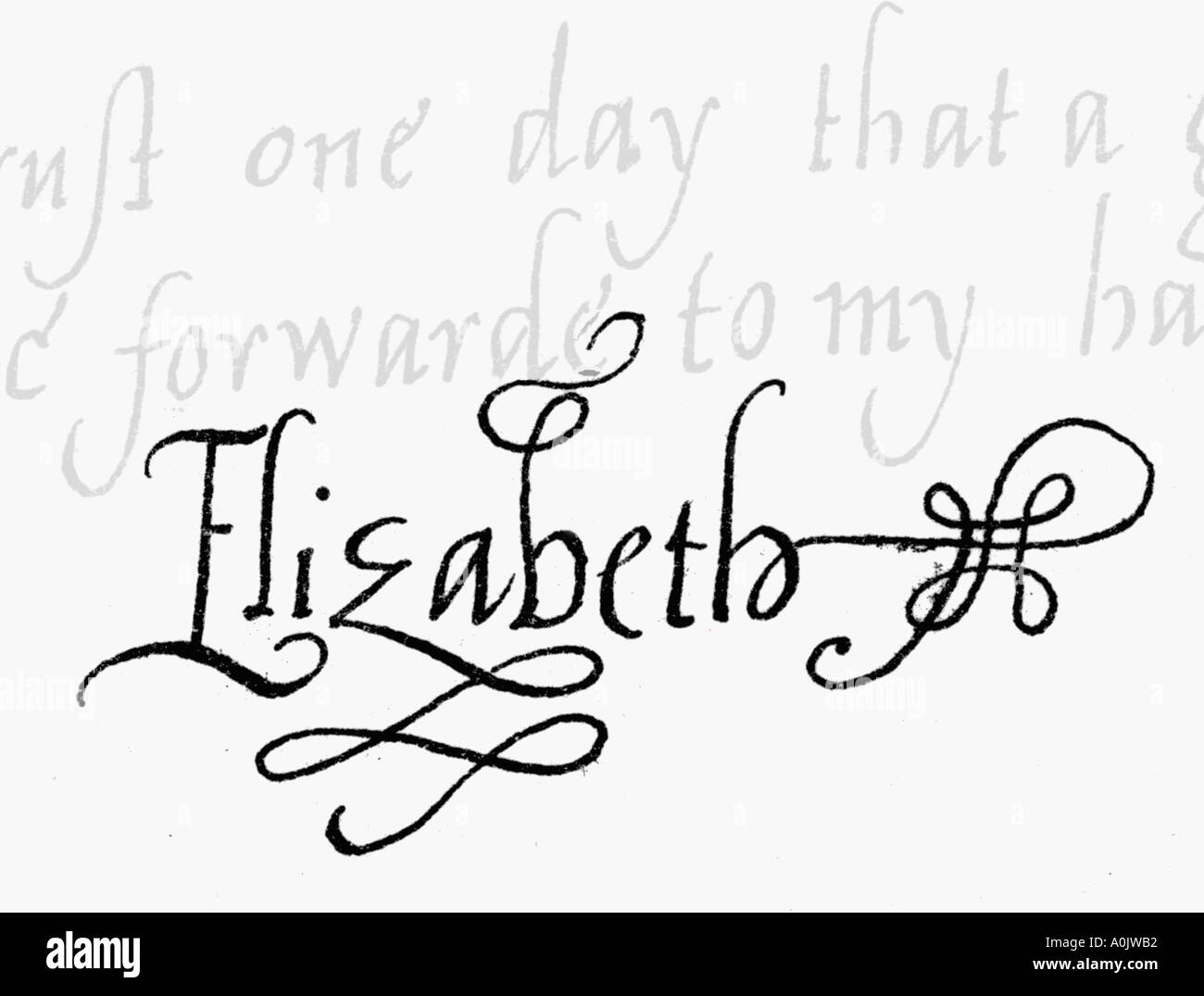 Elisabetta I, 1533 - 1603. Regina d Inghilterra, 1558 - 1603. La sua firma. Foto Stock