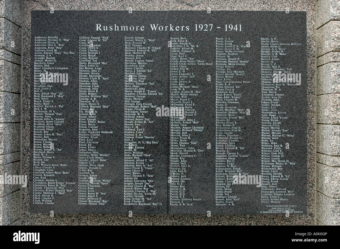 Mt. Rushmore Monumento Nazionale dei Lavoratori segno, Dakota del Sud, STATI UNITI D'AMERICA Foto Stock