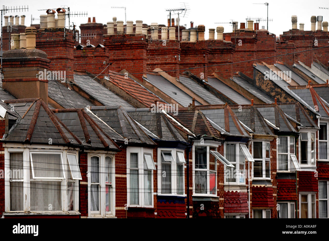 Una fila di case a schiera raffigurato in Exeter Devon per illustrare la struttura dei prezzi e dei tassi di interesse e mutui. Foto Stock