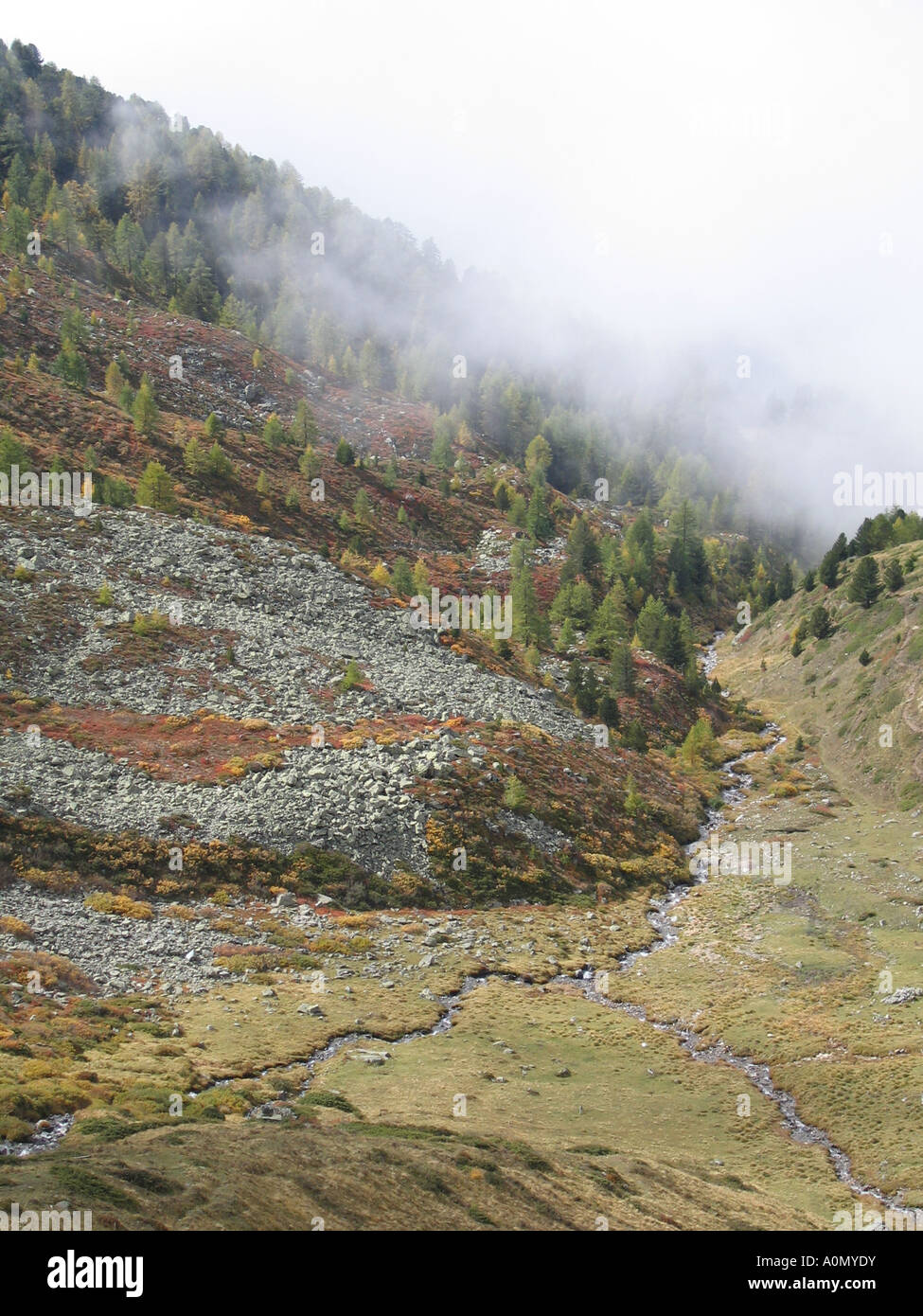 Il paesaggio alpino sul camminatore di Haute Route trek da Chamonix a Zermatt, Svizzera. Foto di David Gale Foto Stock