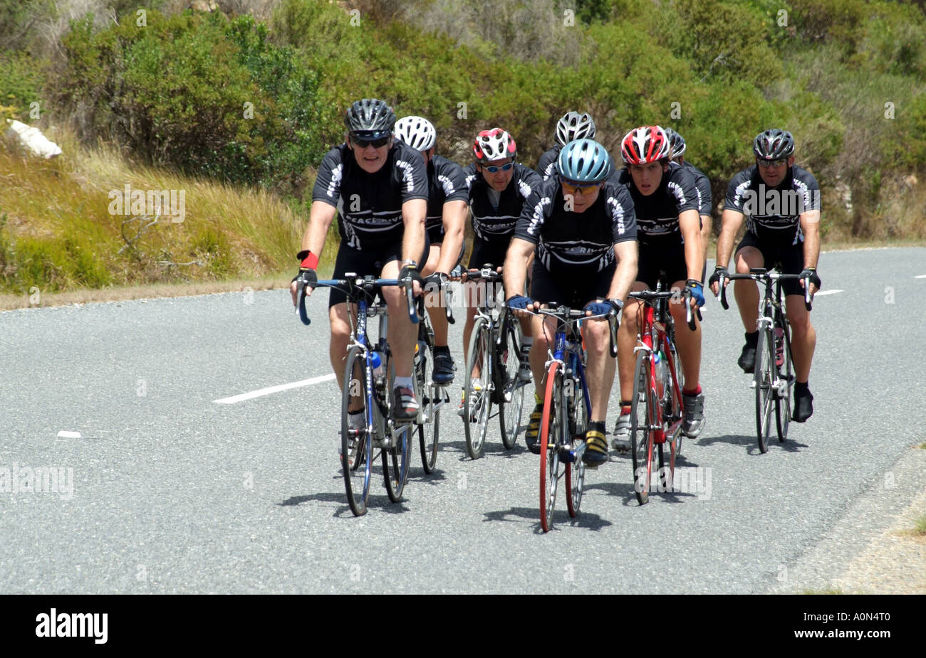 Il potere di pedale associazioni secolo doppia gara ciclistica Western Cape South Africa RSA Pass Tradouw Peace River team Foto Stock