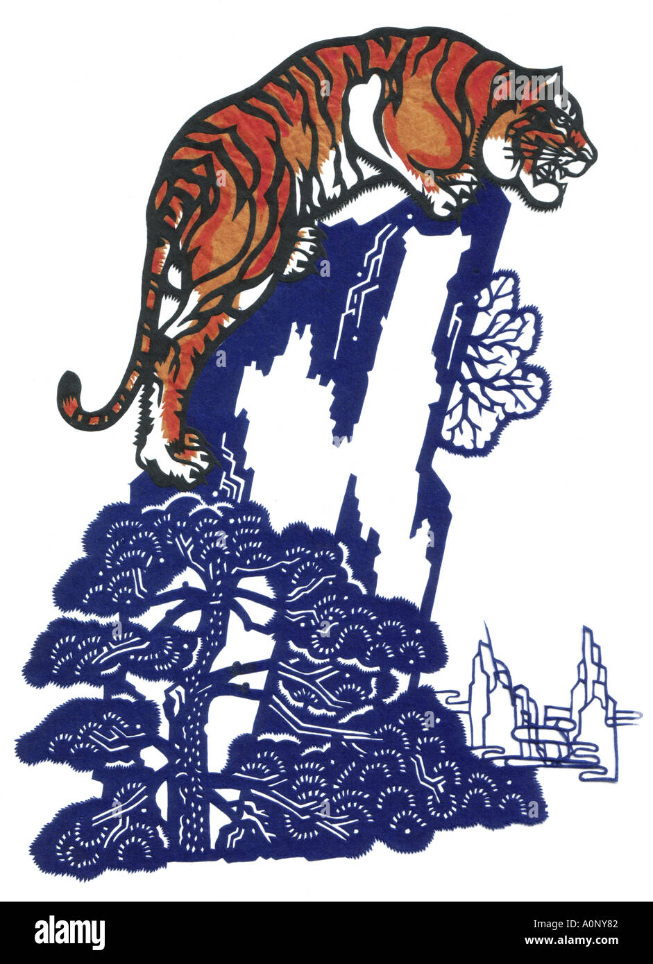 Tiger bamboo felino rock big cat Foto Stock