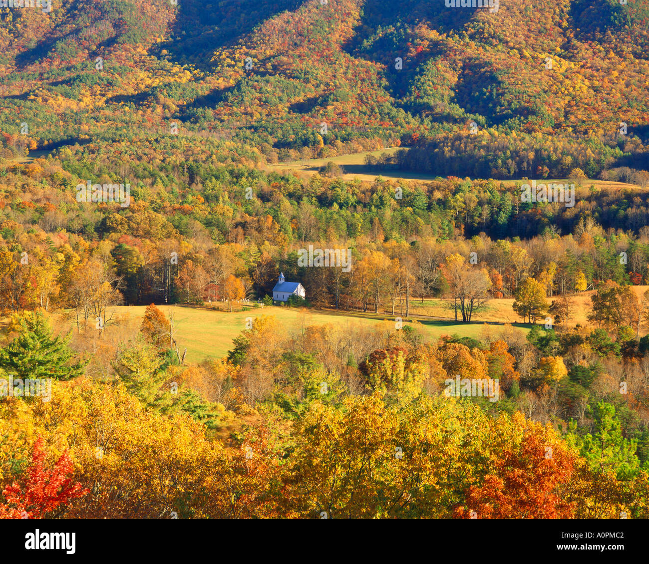 Cades Cove nell'autunno del Parco Nazionale di Great Smoky Mountains Monti Appalachi Tennessee Foto Stock