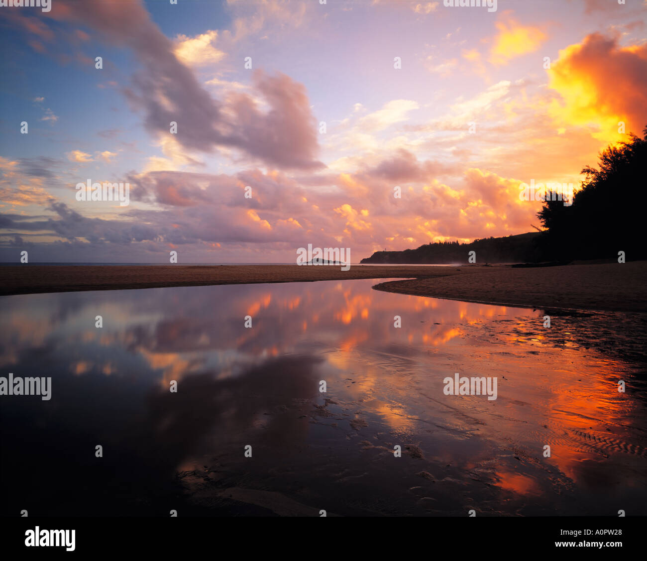 Piscina con acqua dolce riflessione Spiaggia Segreta Isola di Kauai Hawaii Foto Stock
