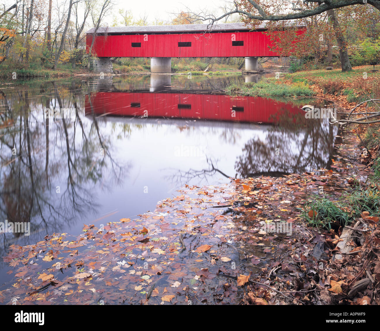 Ponte coperto di cataratta cade stato Parco Indiana Foto Stock