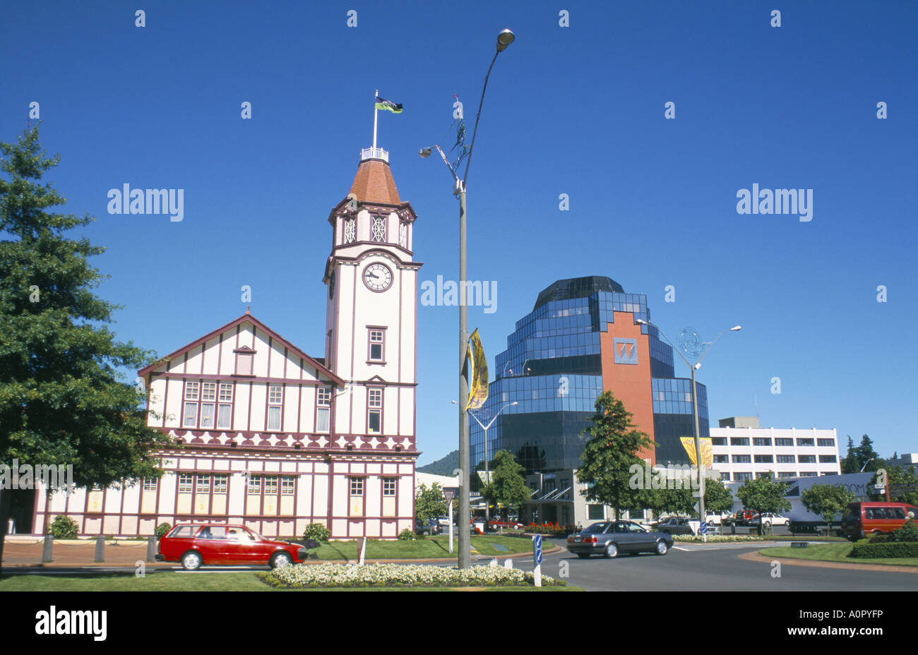 Centro visitatori neo architettura Tudor Rotorua Isola del nord della Nuova Zelanda Pacific Foto Stock