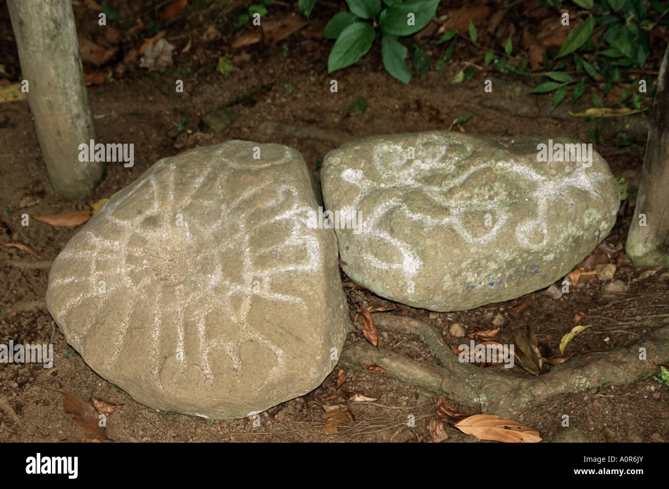 Mappa Sky stone ha signifance astrologici al sito di scavo di pre colombiana città MONUMENTO DEL CITTADINO DI GUAYABO Turrialba Costa Foto Stock
