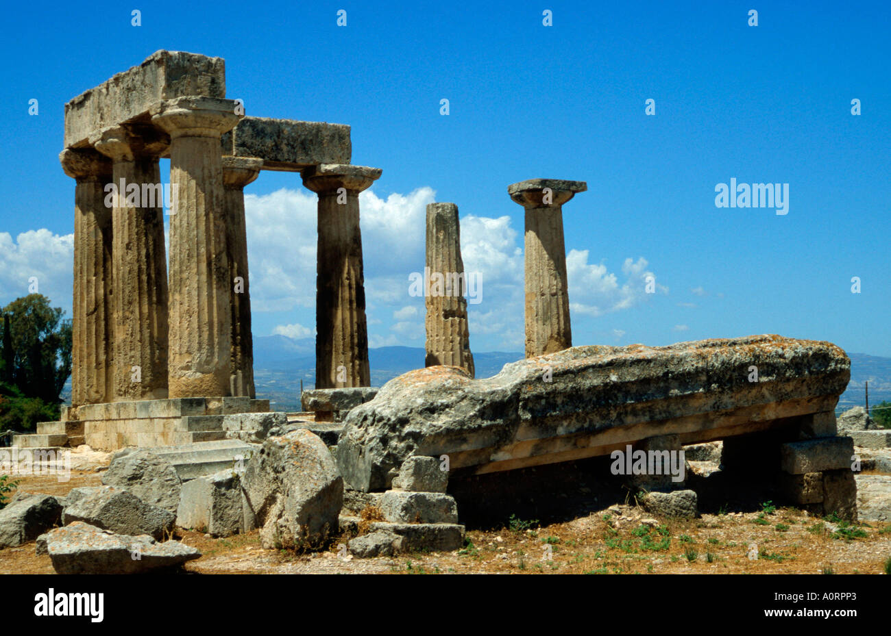 Tempio di Apollon / Antikes Korinth / Apollo-Tempel Foto Stock