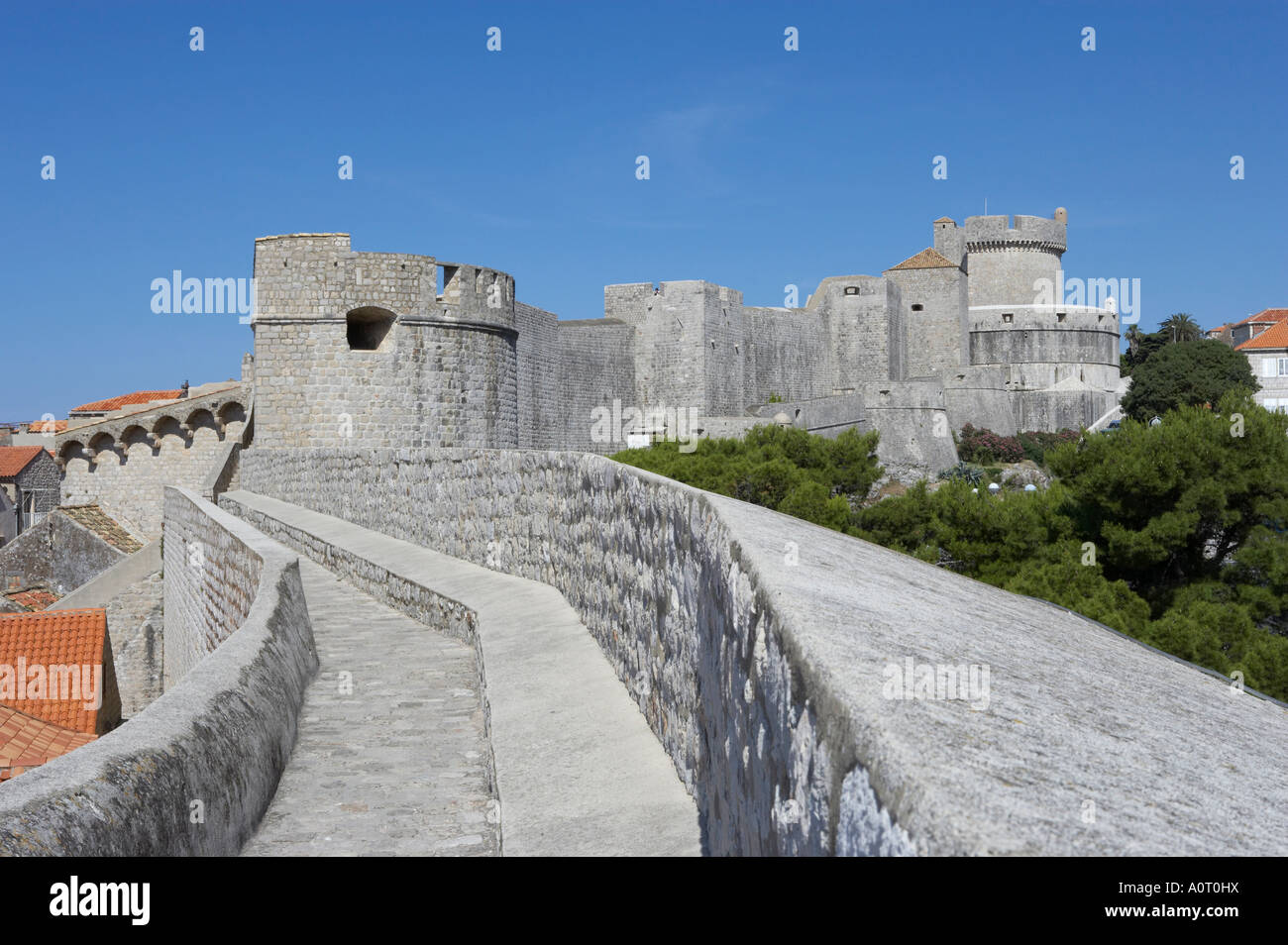 Parete della Città e Fortezza di Minceta in background Dubrovnik Dalmazia Croazia Europa Foto Stock