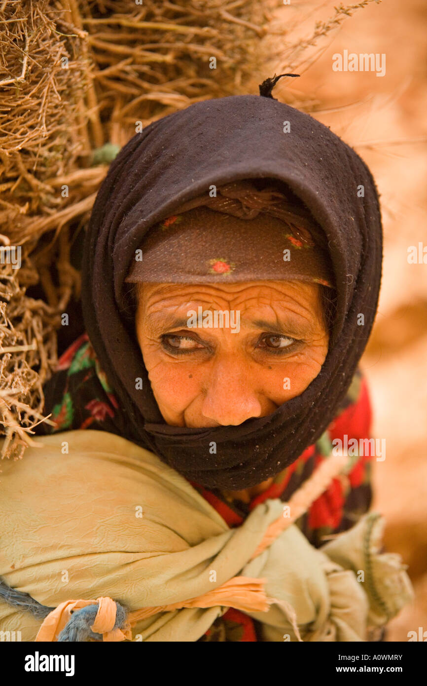 Vecchia donna berbera in Monti Atlas in Marocco Foto Stock