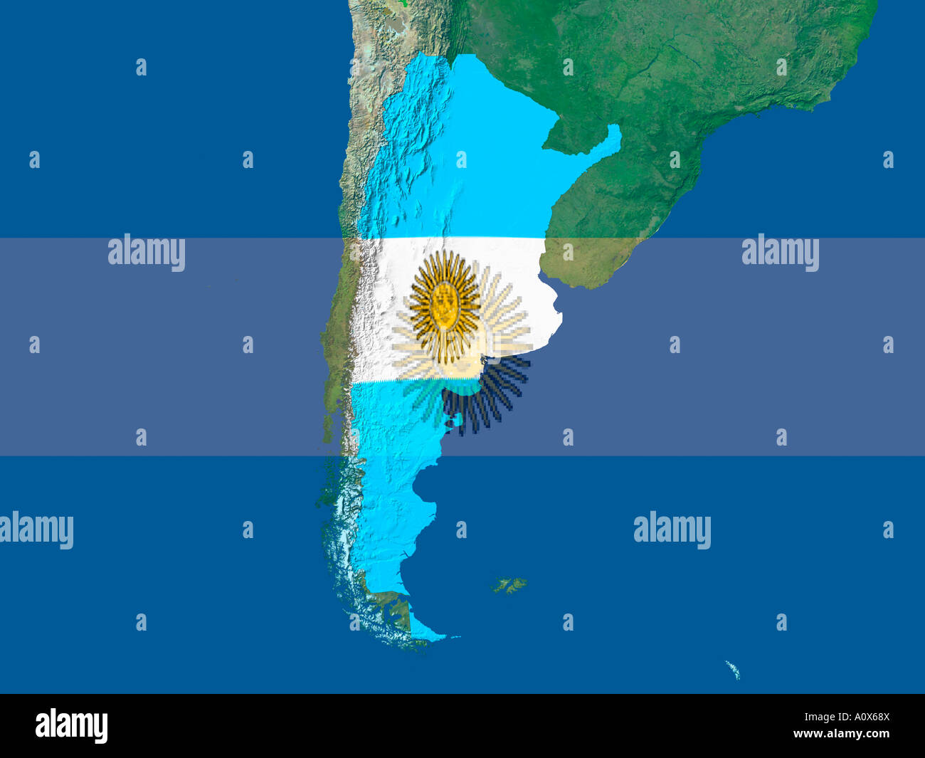 Immagine satellitare della Argentina con il flag di regioni di copertura di esso Foto Stock