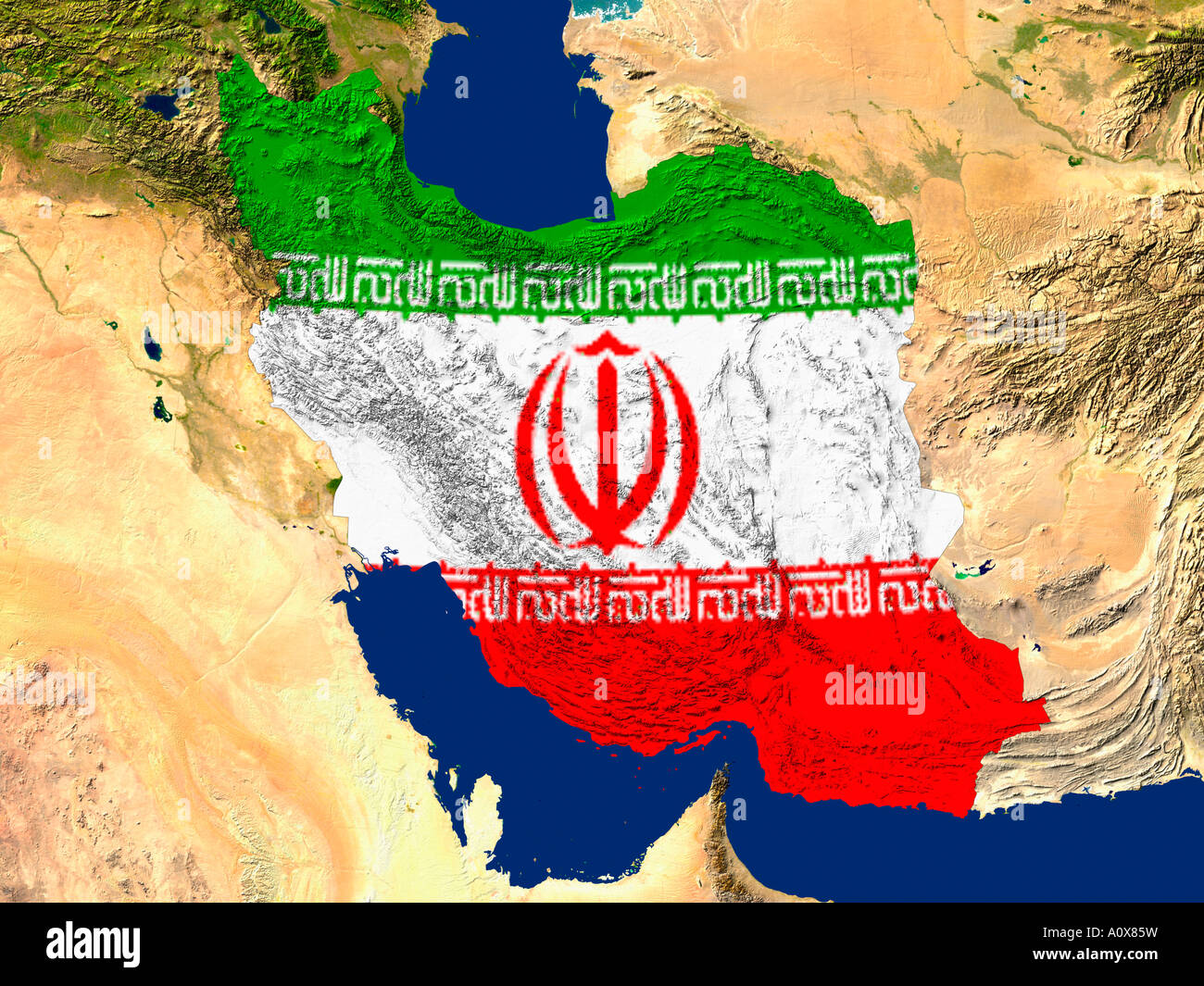 Immagine satellitare di Iran contemplati da tale paese la bandiera Foto Stock