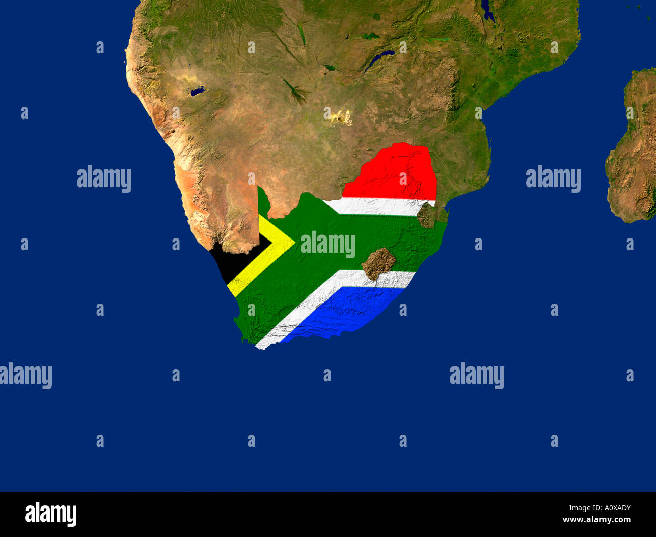 Immagine satellitare del Sudafrica coperti da tale paese di bandiera Foto Stock