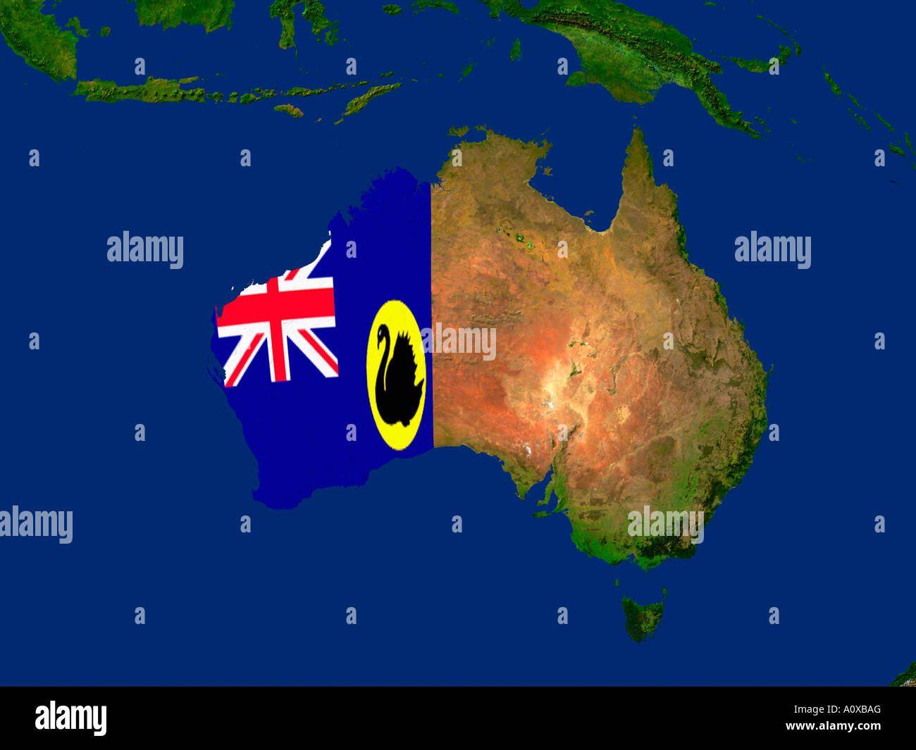 Immagine satellitare della Western Australia coperti da tale regione la bandiera Foto Stock