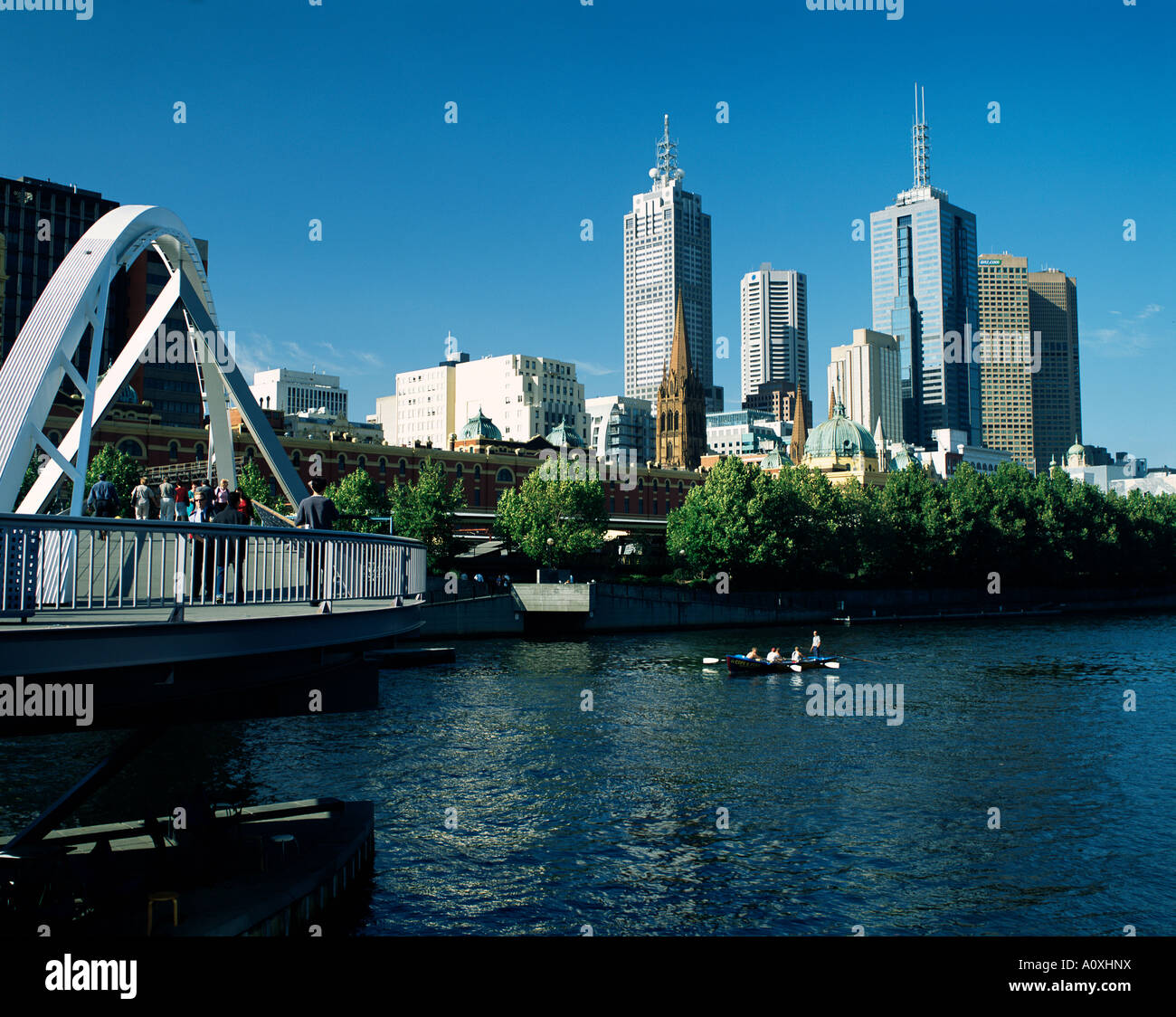 Skyline della città e del Fiume Yarra Melbourne Victoria Australia Pacific Foto Stock