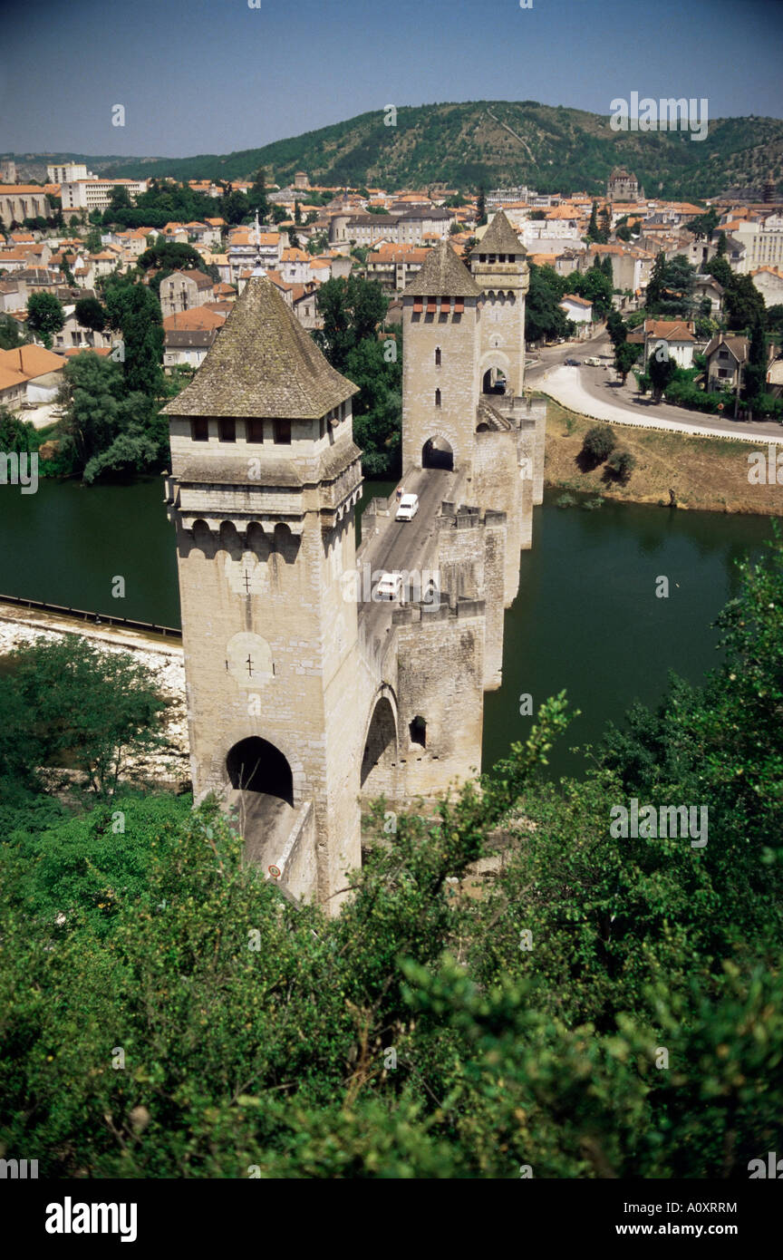 Ponte Valentre Cahors Lot Midi Pirenei Francia Europa Foto Stock