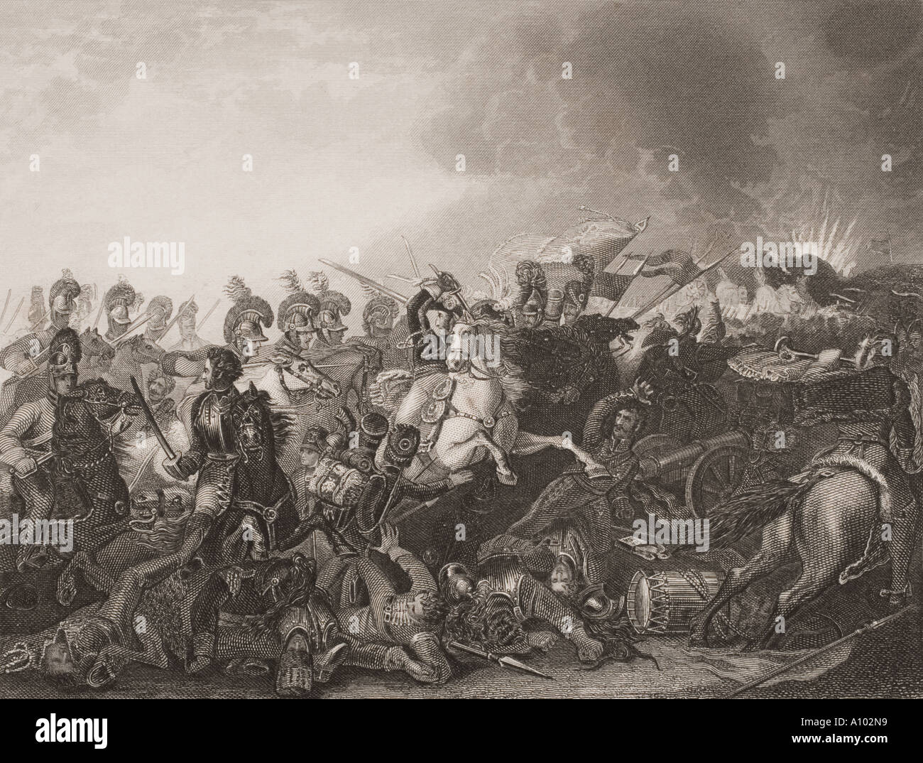 Decisiva la carica di vita delle guardie nella battaglia di Waterloo, Belgio, 18 Giugno, 1815. Foto Stock