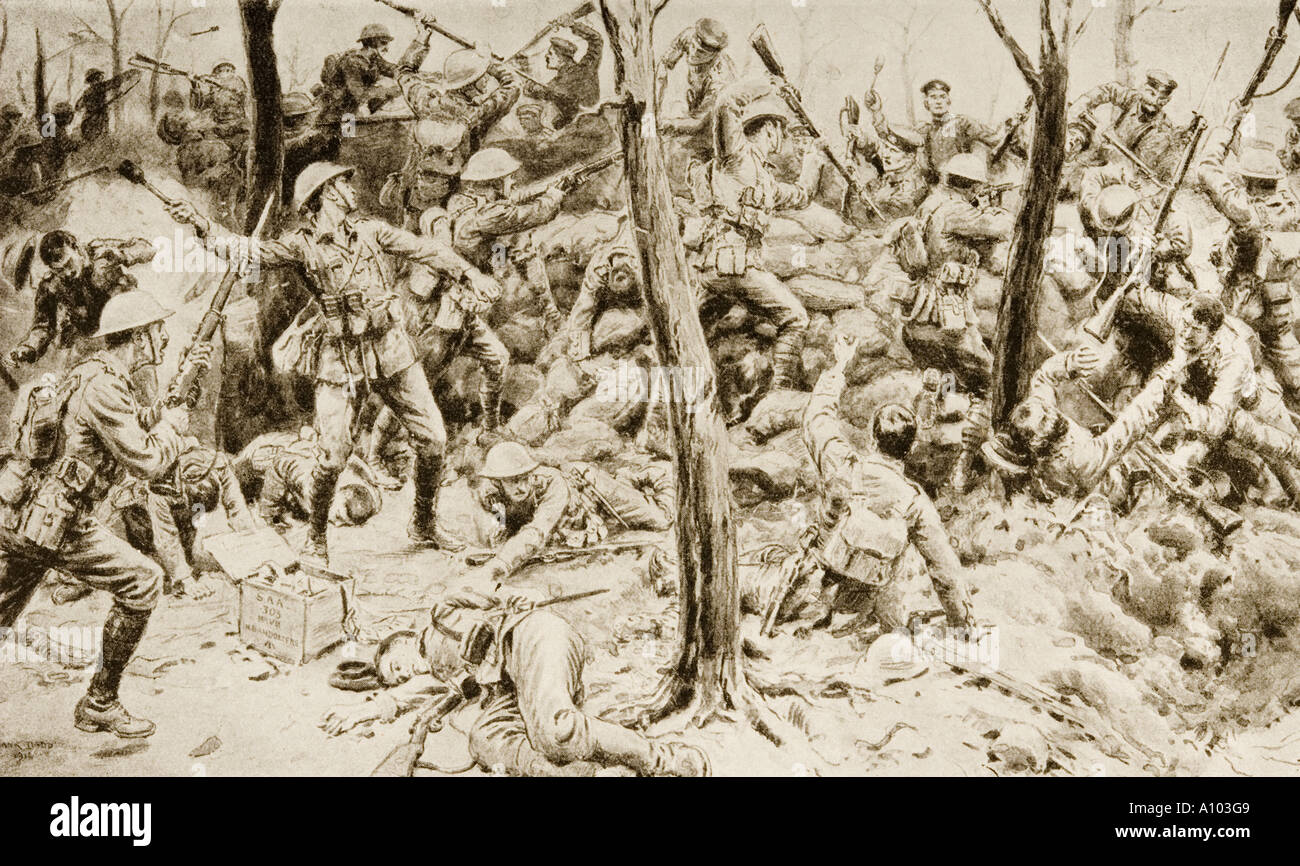 Eroi di Delville legno, la gloriosa difesa del Sud Africani in luglio 1916. Disegnata da Frank Dadd Foto Stock