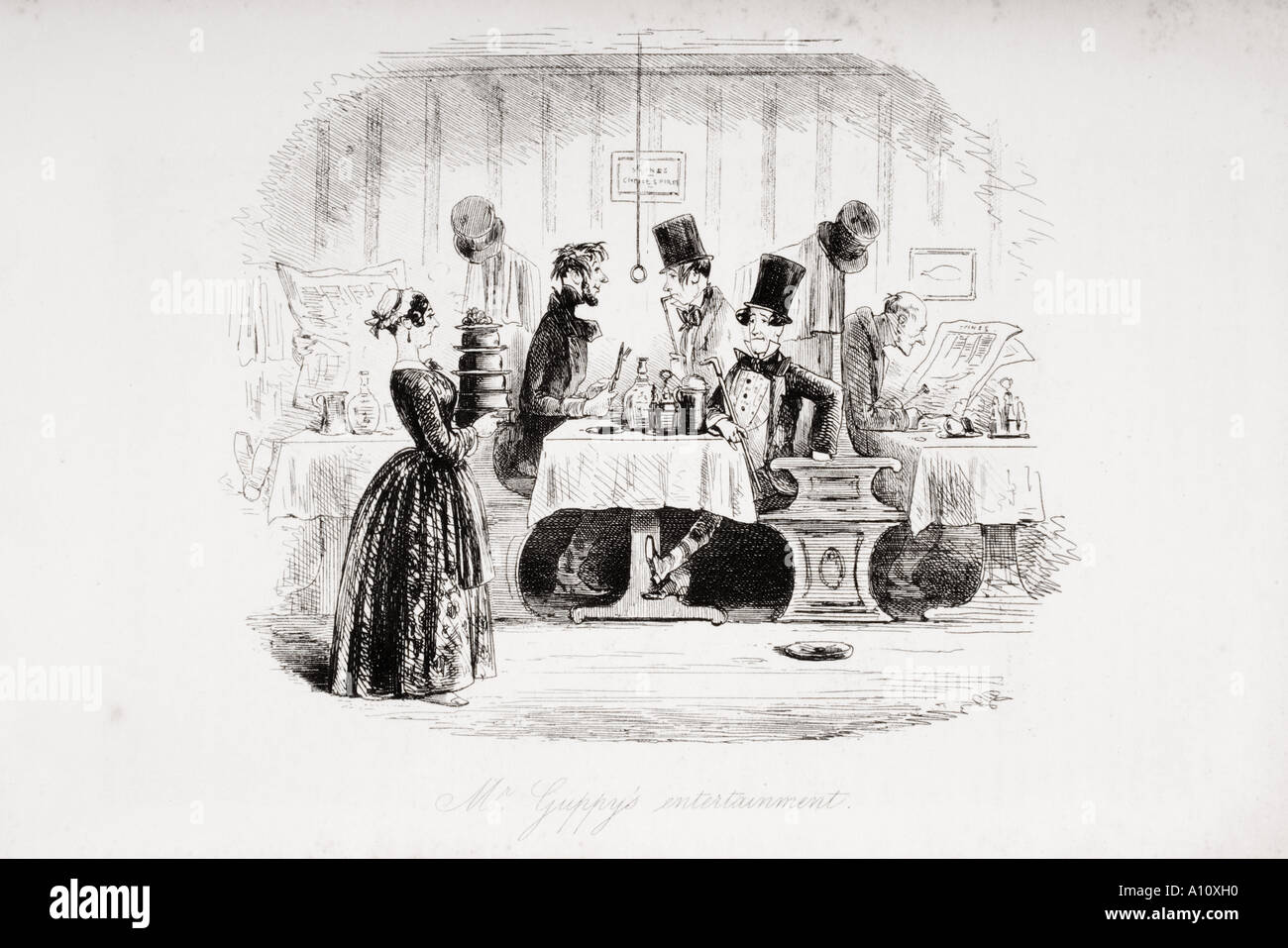 Signor Guppy dell'intrattenimento. Illustrazione di Phiz Hablot Knight Browne 1815 - 1882. Dal libro Bleak House by Charles Dickens. Pubblicato a Londra, 1853. Foto Stock