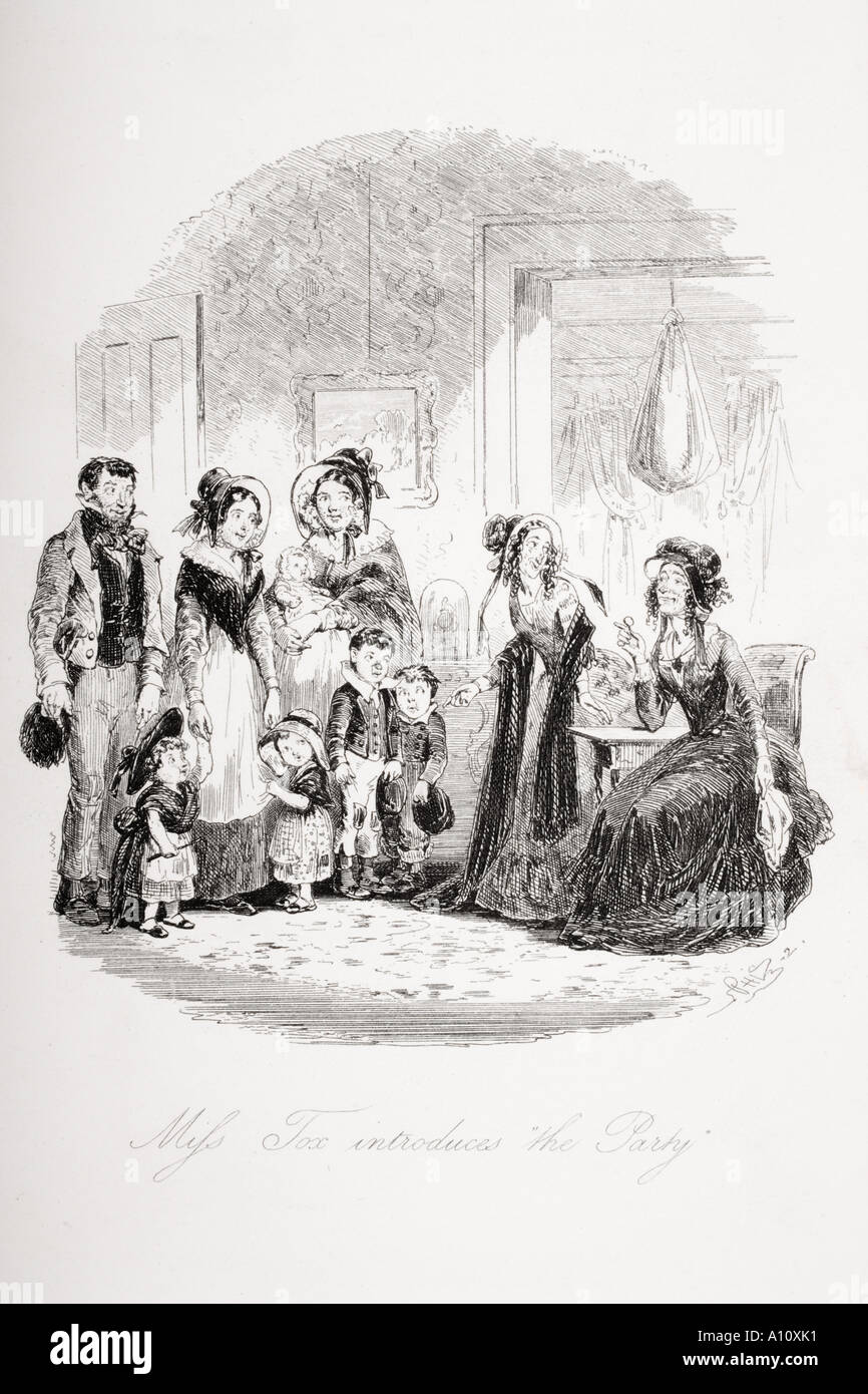 Miss Tox introduce il partito. Illustrazione dal Charles Dickens romanzo Dombey e figlio da H K Browne noto come Phiz Foto Stock