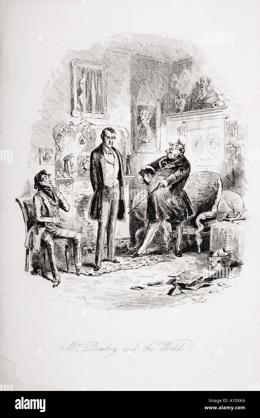 Signor Dombey e il mondo. Illustrazione dal Charles Dickens romanzo Dombey e figlio da H K Browne noto come Phiz Foto Stock