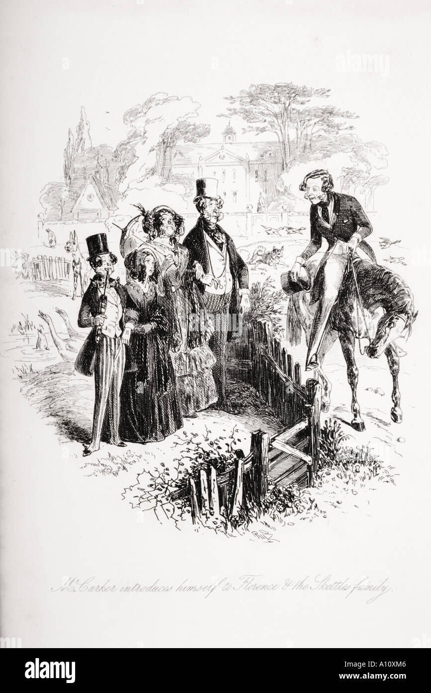 Signor Carker si introduce a Firenze e la famiglia Skettles illustrazione dal Charles Dickens romanzo Dombey e figlio da H K Browne aka Phiz Foto Stock