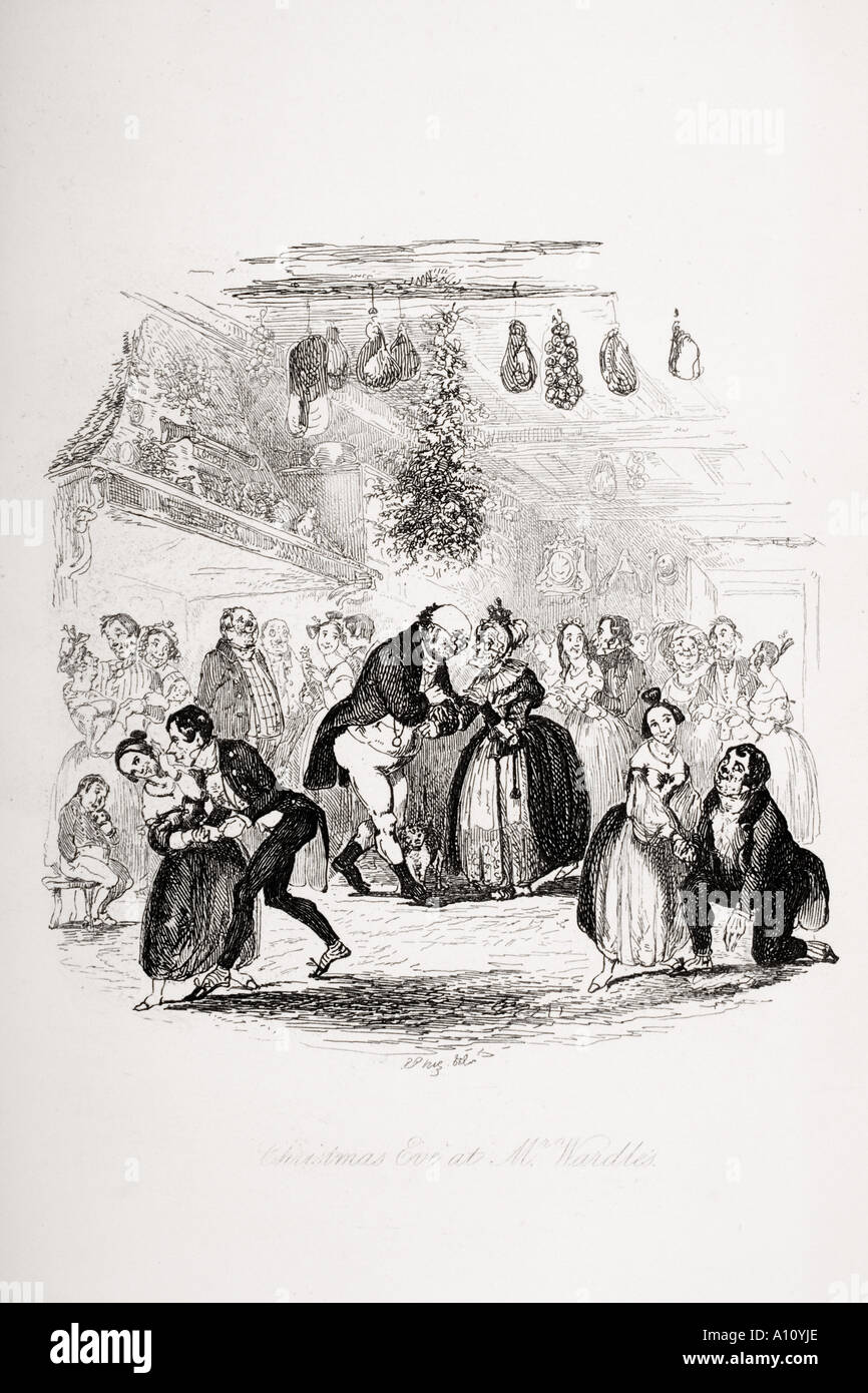 La Vigilia di Natale al signor Wardle's. Illustrazione di H K Browne noto come Phiz dal Charles Dickens romanzo The Pickwick Papers Foto Stock