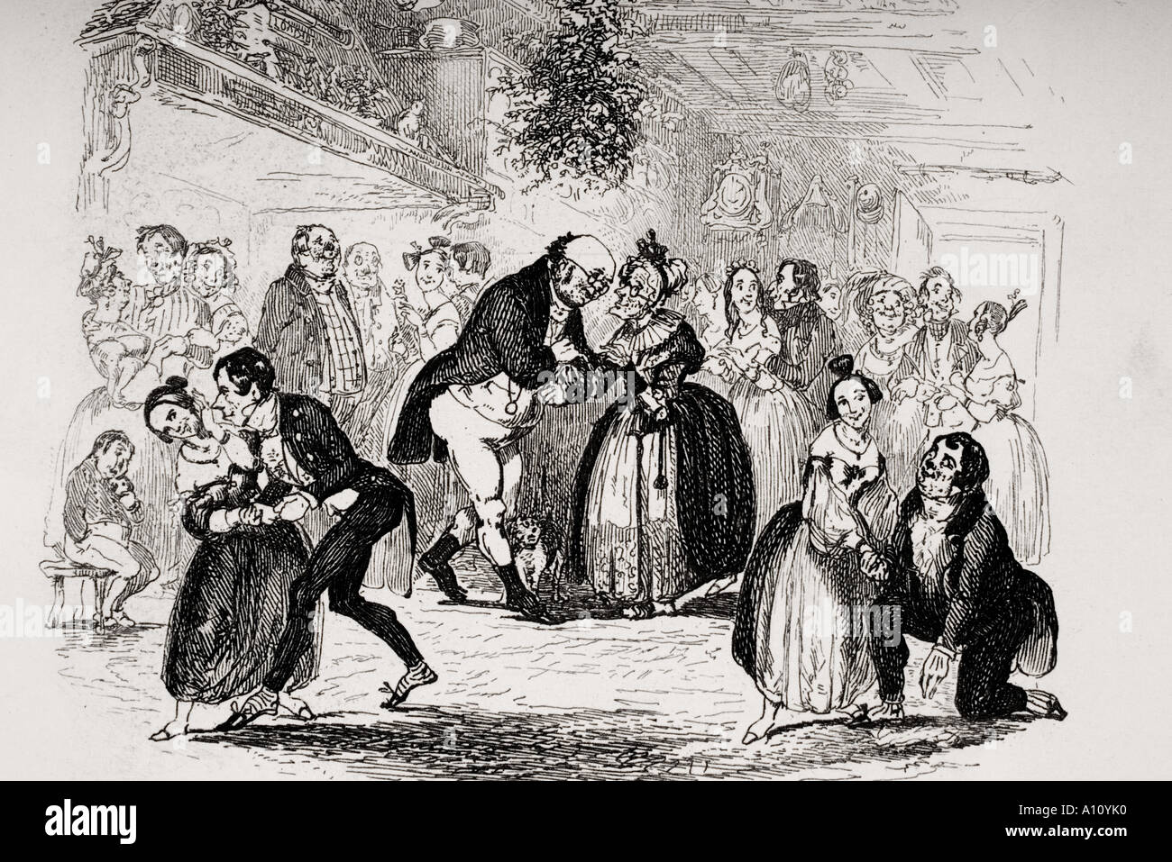 La Vigilia di Natale al signor Wardle's. Illustrazione di H K Browne noto come Phiz dal Charles Dickens romanzo The Pickwick Papers Foto Stock