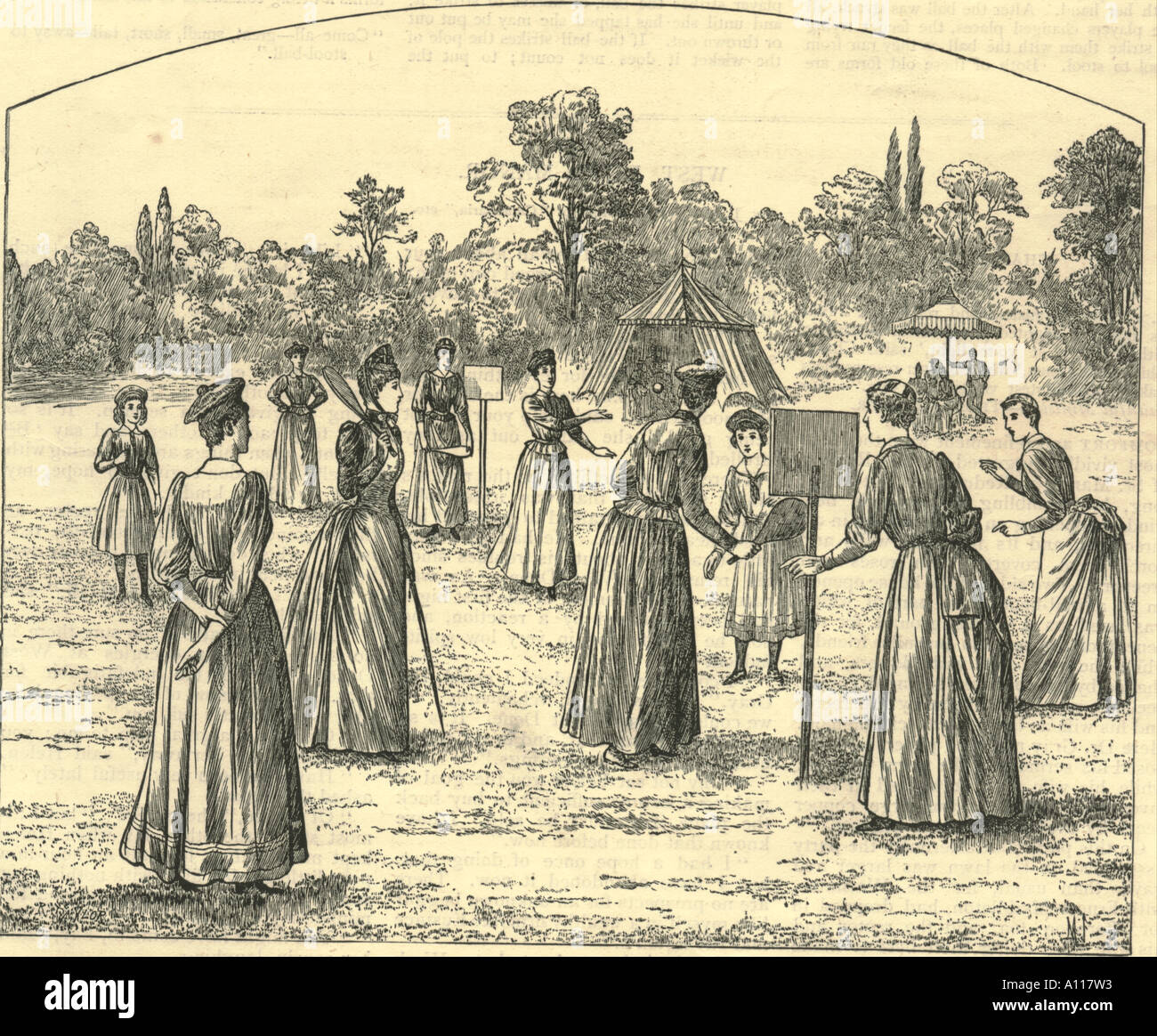 Incisione di MJ delle Signore che giocano a Stool-ball, (stoolball) dal Libro di Gir'ls proprio 27 Giugno 1891 Foto Stock