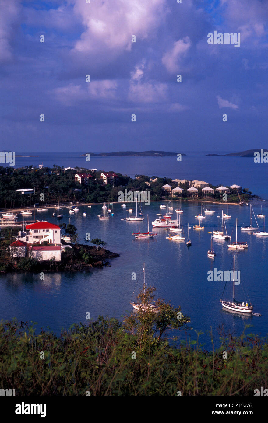 Barche a vela, Cruz Bay Harbor, Cruz Bay, San Giovanni, San Giovanni, Isole Vergini degli Stati Uniti d'America, Stati Uniti, Isole Vergini, USVI Foto Stock