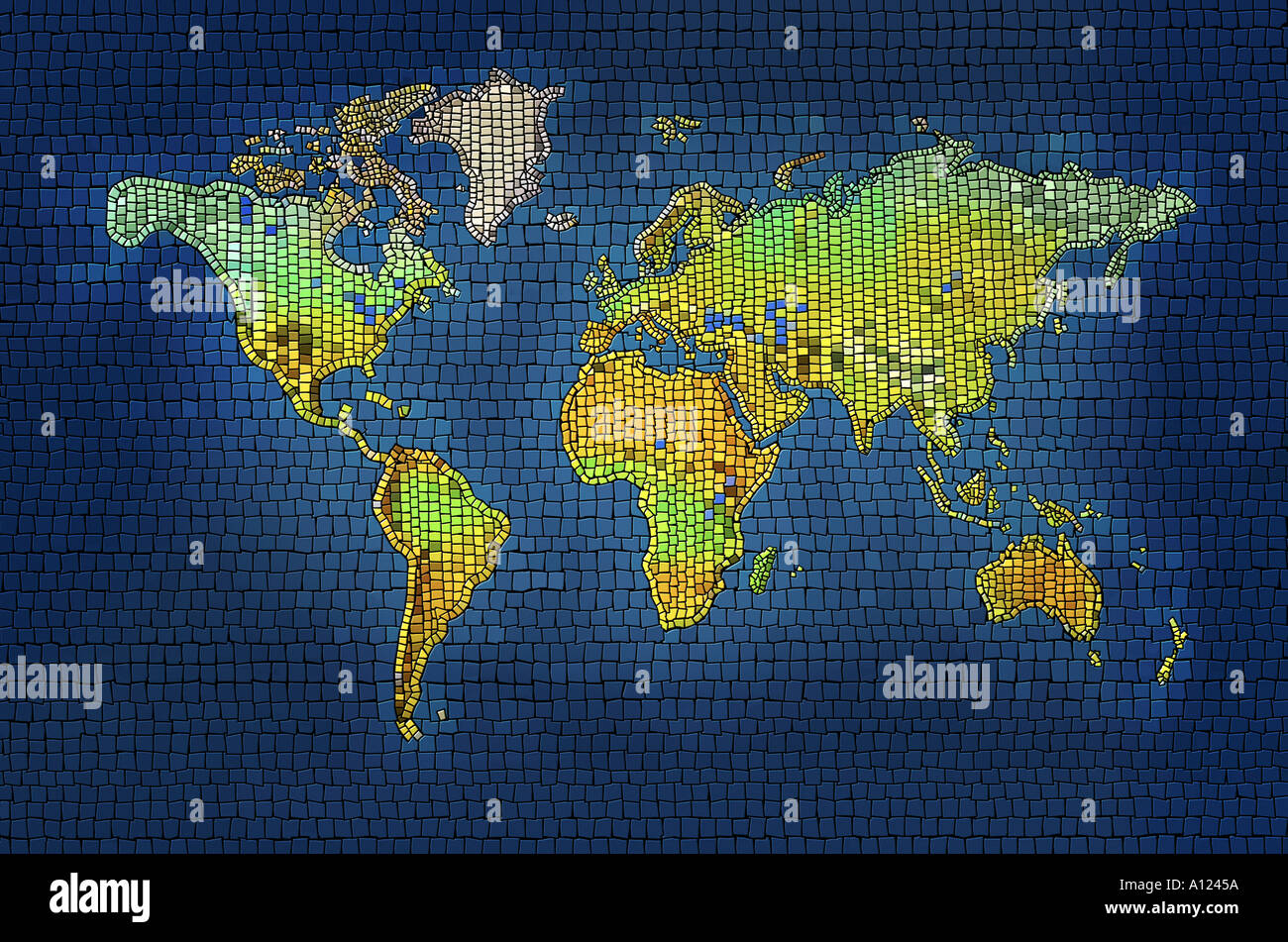 Mosaici di mappa del mondo Foto Stock