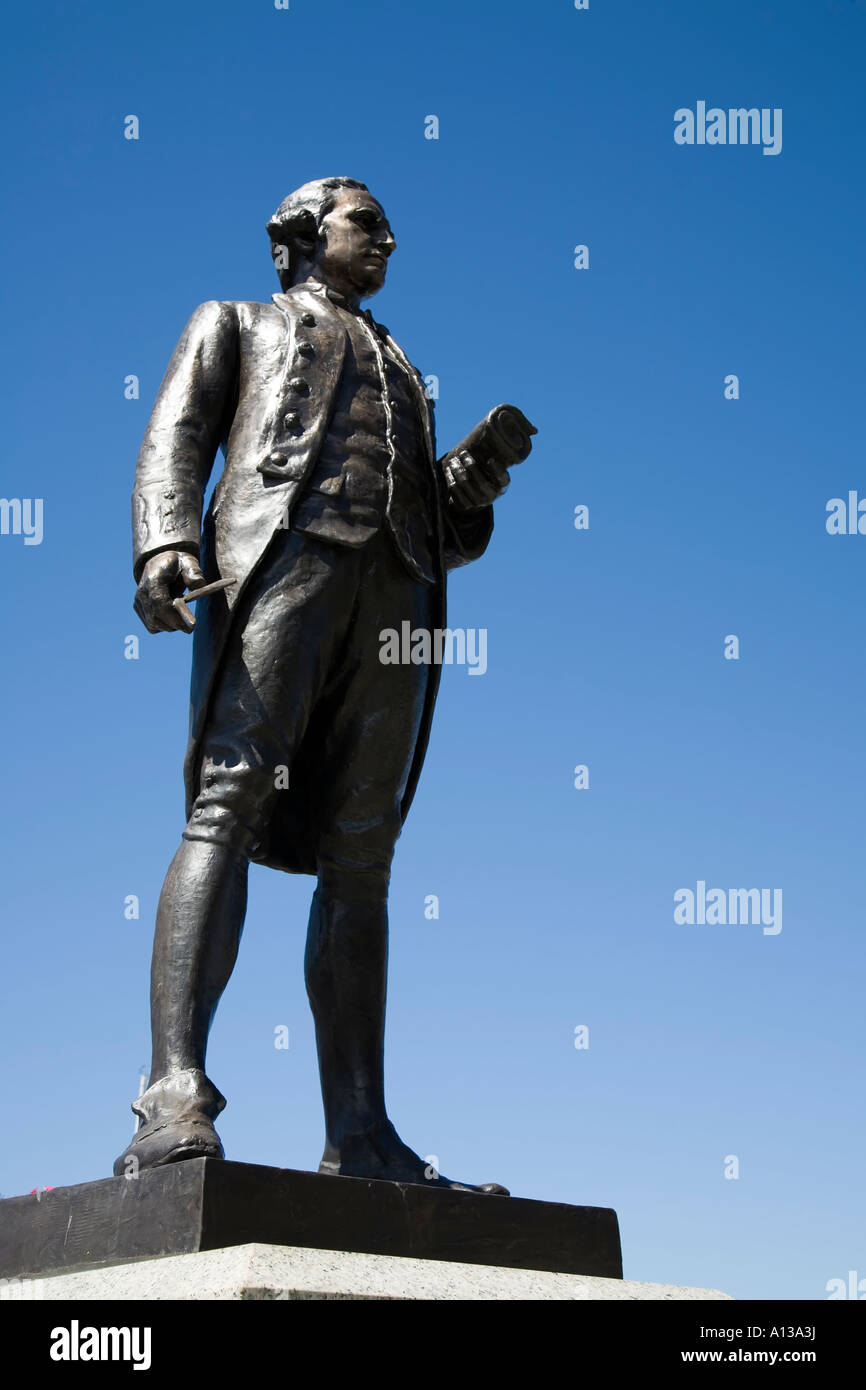 Statua del capitano James Cook zona porto Victoria Canada Foto Stock