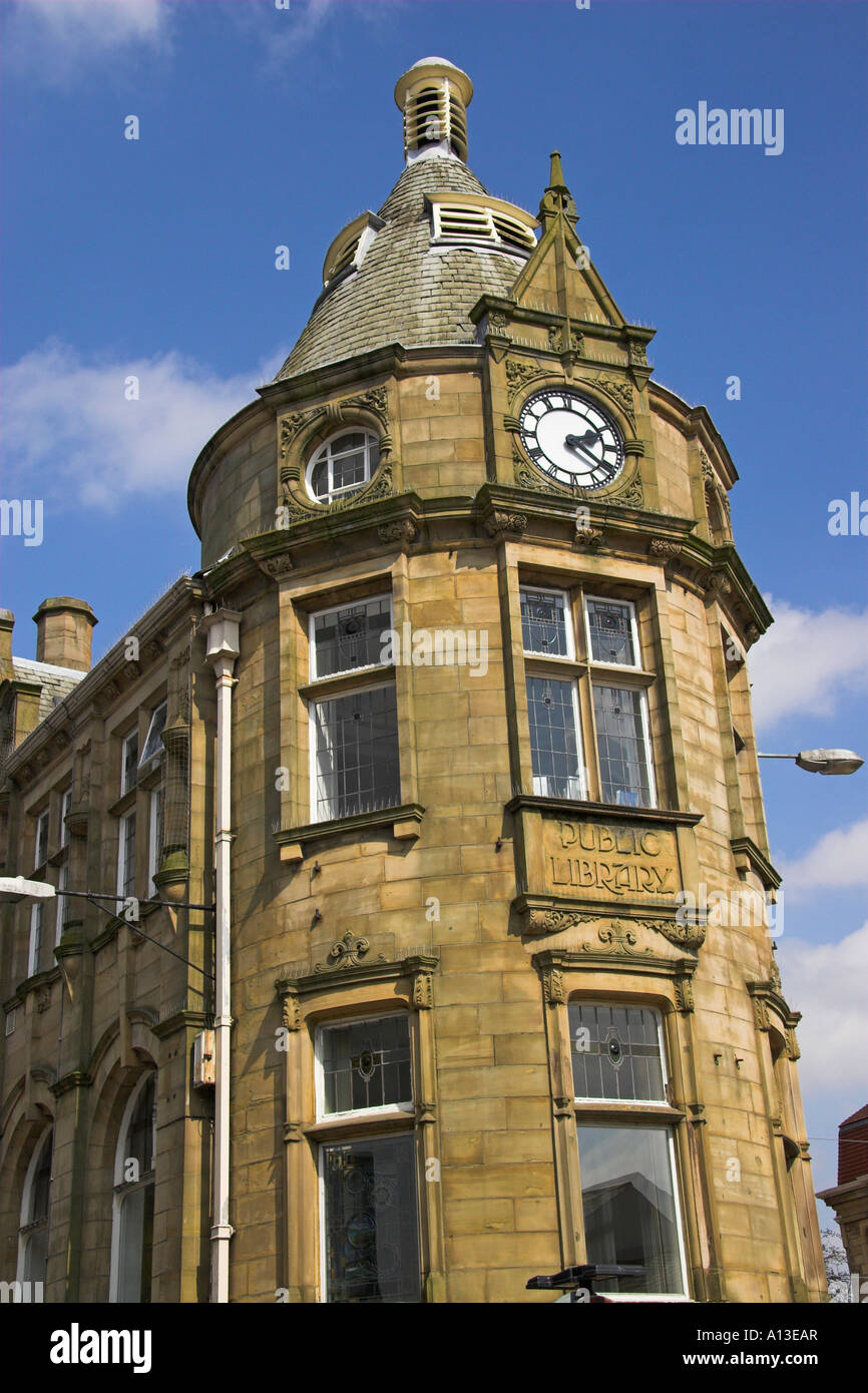 Il vecchio edificio della biblioteca (1905), Clitheroe, Ribble Valley, Lancashire, Inghilterra, Regno Unito Foto Stock