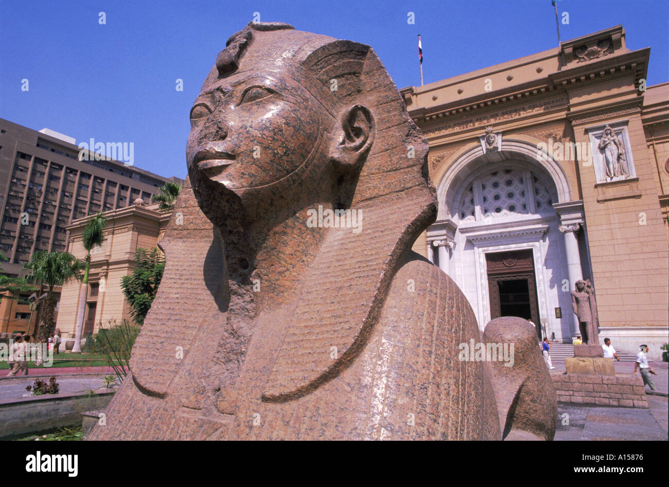 Sphinx al di fuori del Museo Egizio del Cairo Egitto K Gillham Foto Stock