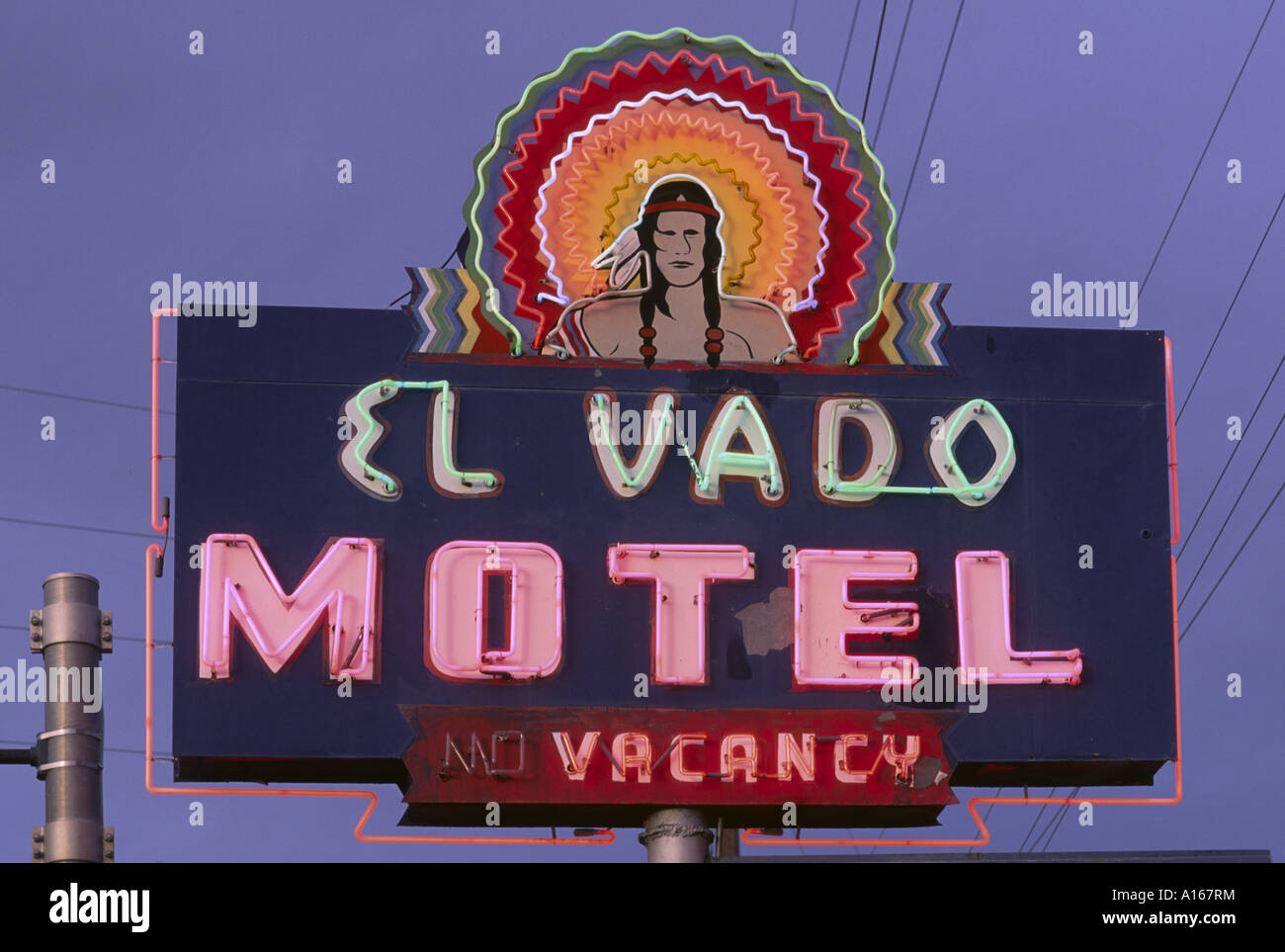 El Vado Motel insegna al neon sul percorso 66, Central Avenue, Albuquerque, Nuovo Messico, STATI UNITI D'AMERICA Foto Stock