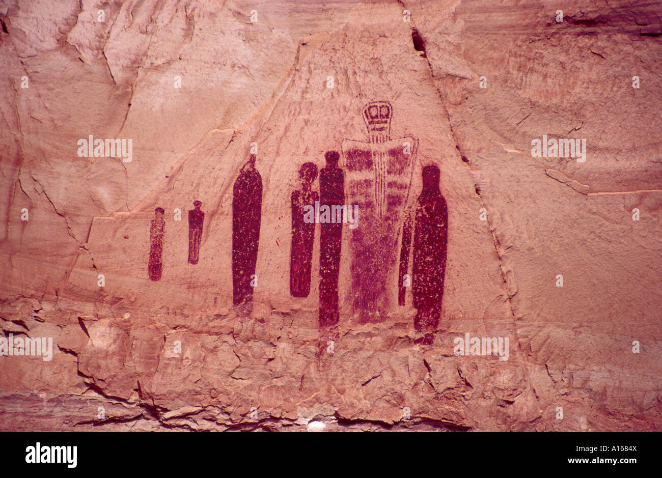 Grande Galleria pittogrammi in Horseshoe Canyon, Canyonlands Nat Park, Utah, Stati Uniti d'America Foto Stock