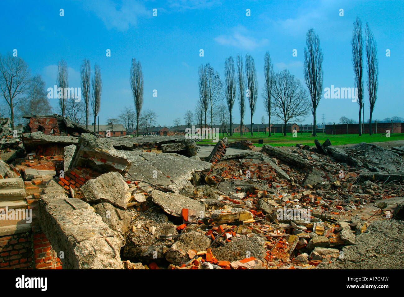 I resti delle camere a gas al campo di concentramento di Auschwitz e Birkenau, Polonia. Foto Stock