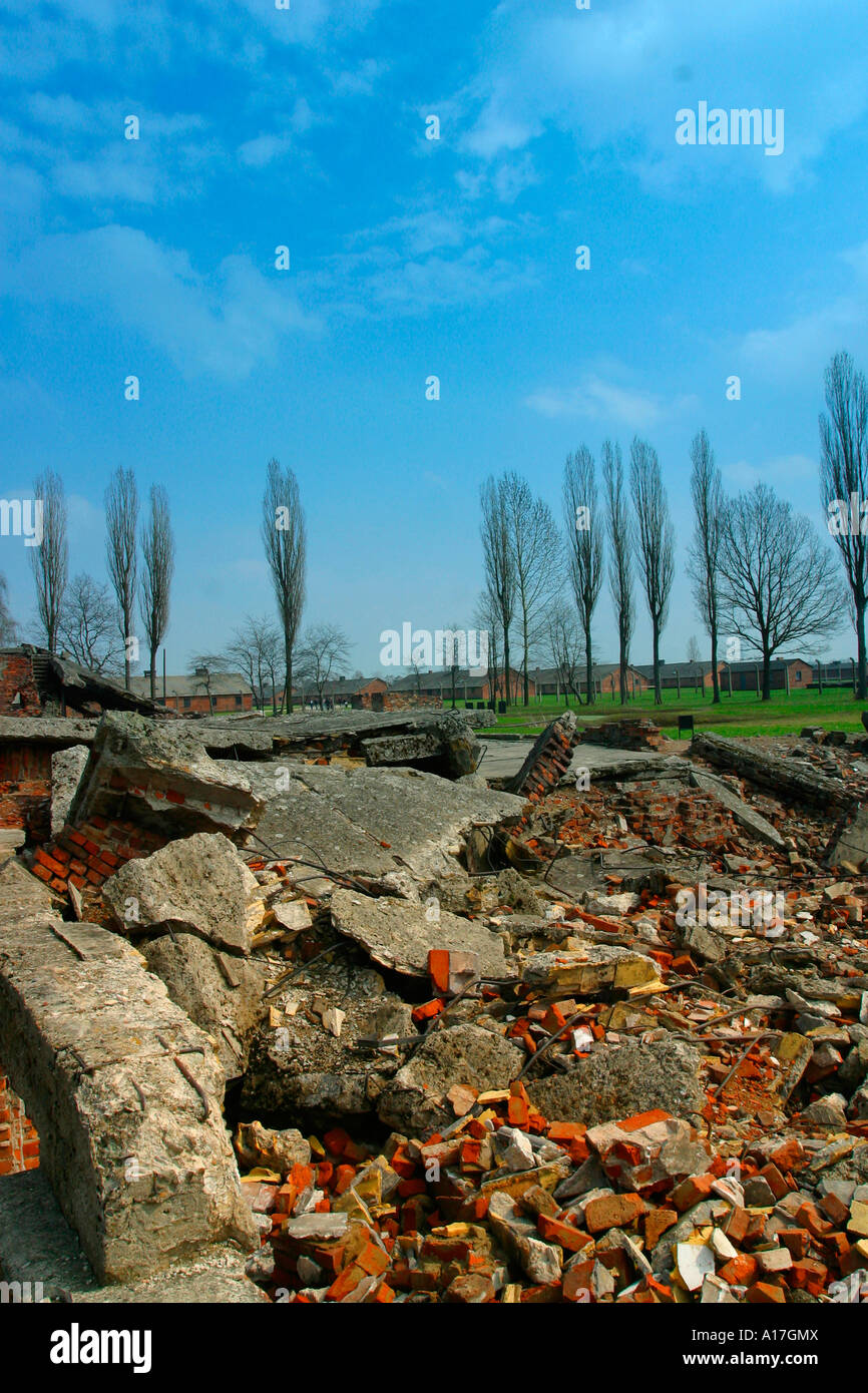 I resti delle camere a gas al campo di concentramento di Auschwitz e Birkenau, Polonia. Foto Stock