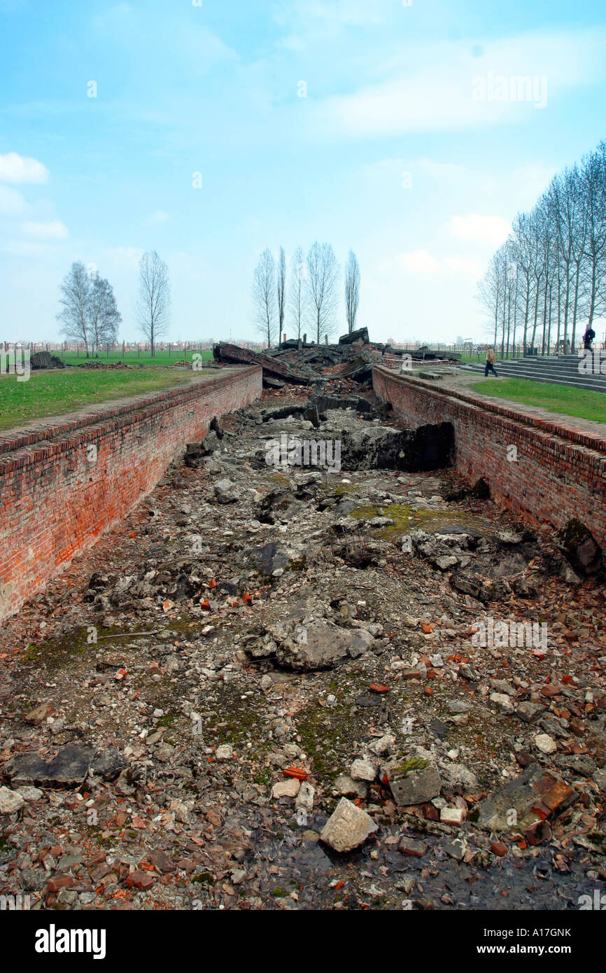 I resti delle camere a gas al campo di concentramento di Auschwitz e Birkenau, Polonia. Foto Stock
