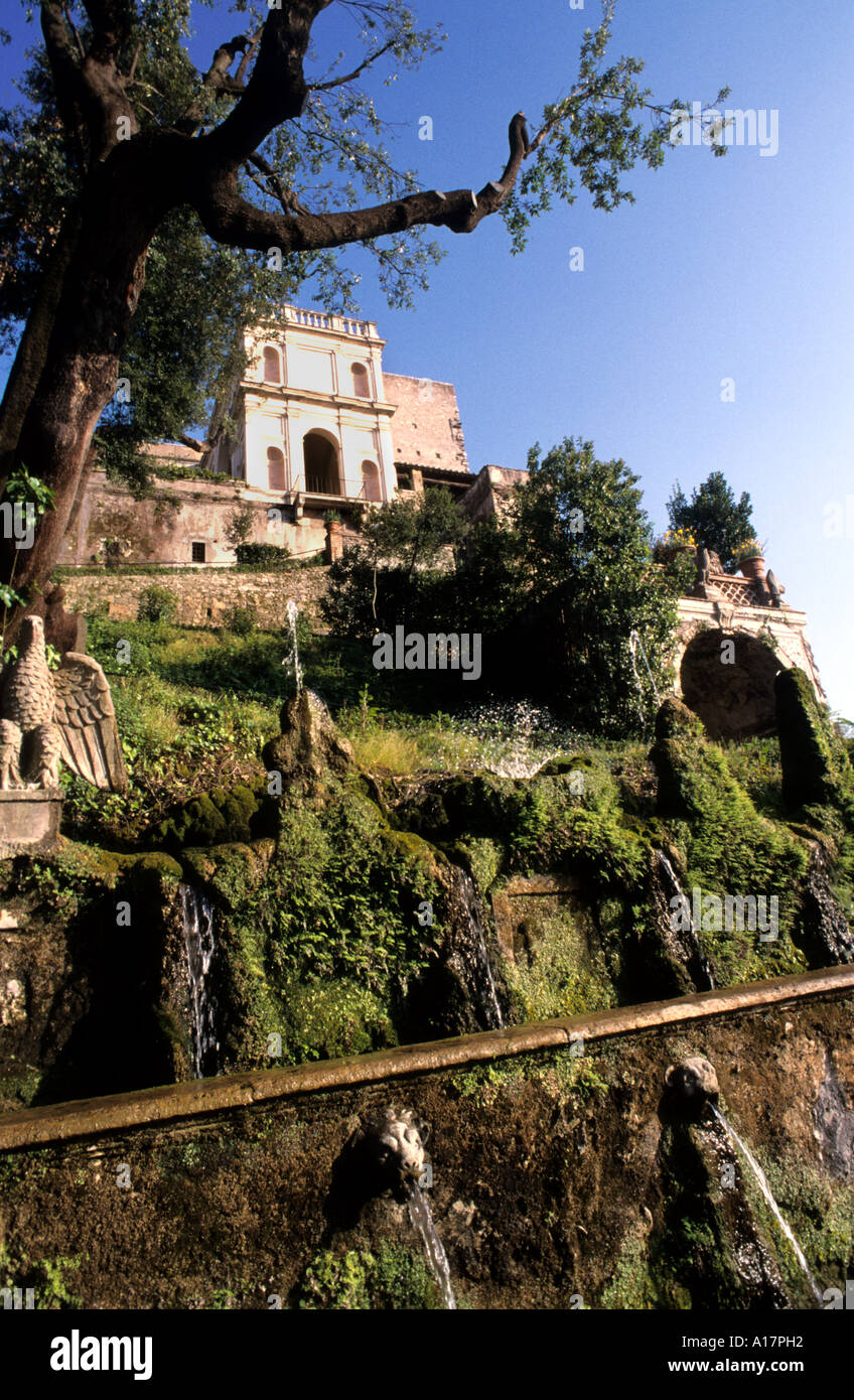 Villa d'Este Villa del 16th secolo a Tivoli, fontane rinascimentali italiane nei pressi di Roma, il cardinale Ippolito II d'Este Papa Alessandro V, Italia. Foto Stock