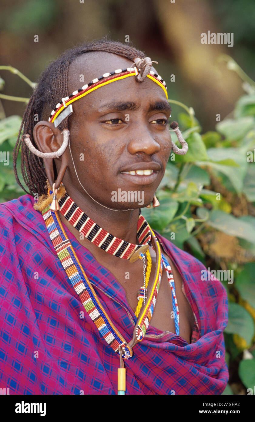 Massai, ritratto di un uomo, Kenia Masai Mara NP. Foto Stock